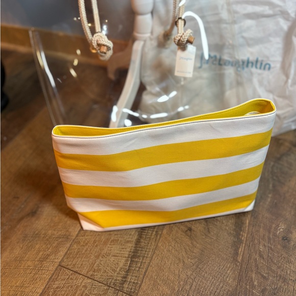 NWT J.McLaughlin Harper Clear Yellow Stripe Tote Stadium Beach Bag Rope - Picture 7 of 12